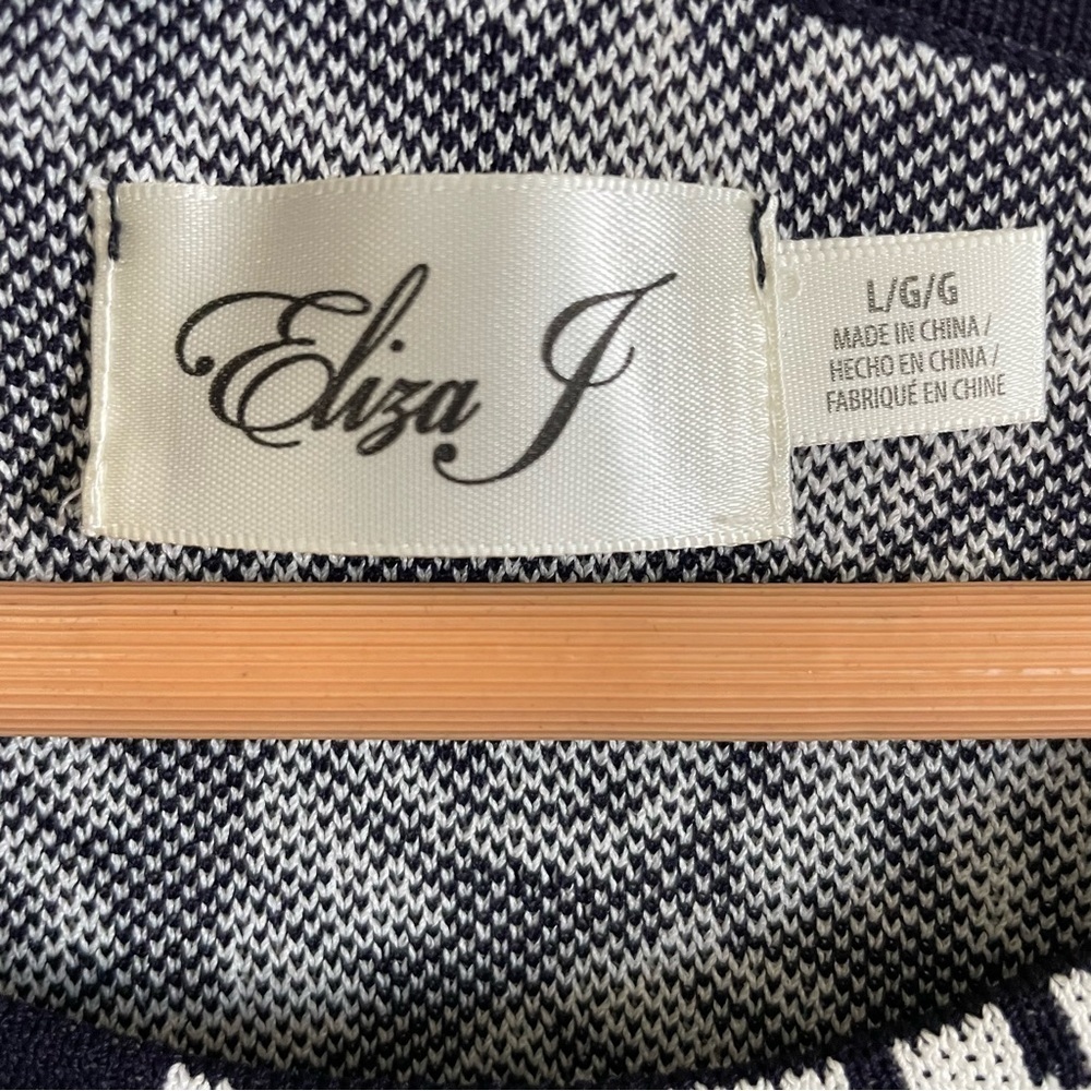 Eliza J Fit & Flare Sleeveless Sweater Dress Geometric Navy Size Large EUC - Picture 7 of 12